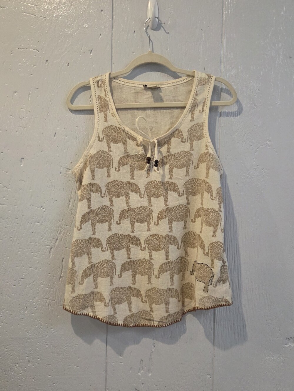 Lucky Brand Sleeveless Elephant Print Tank Top - Cream/Tan